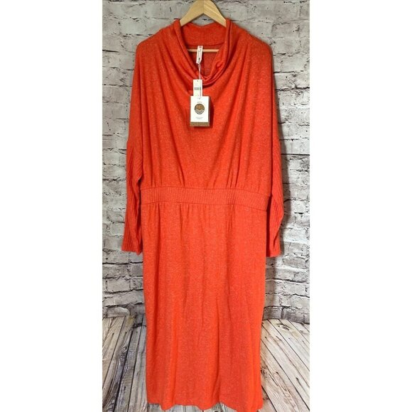 Daily Practice Anthropologie Dress Orange Lightweight Sweater Dress Cowl  1X - Picture 1 of 5